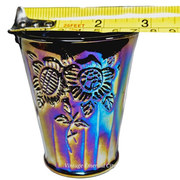 Vtg Mayfair Open Rose Pitcher Amethyst Carnival Glass & 3 Drinking Cups Set - Picture 8 of 16